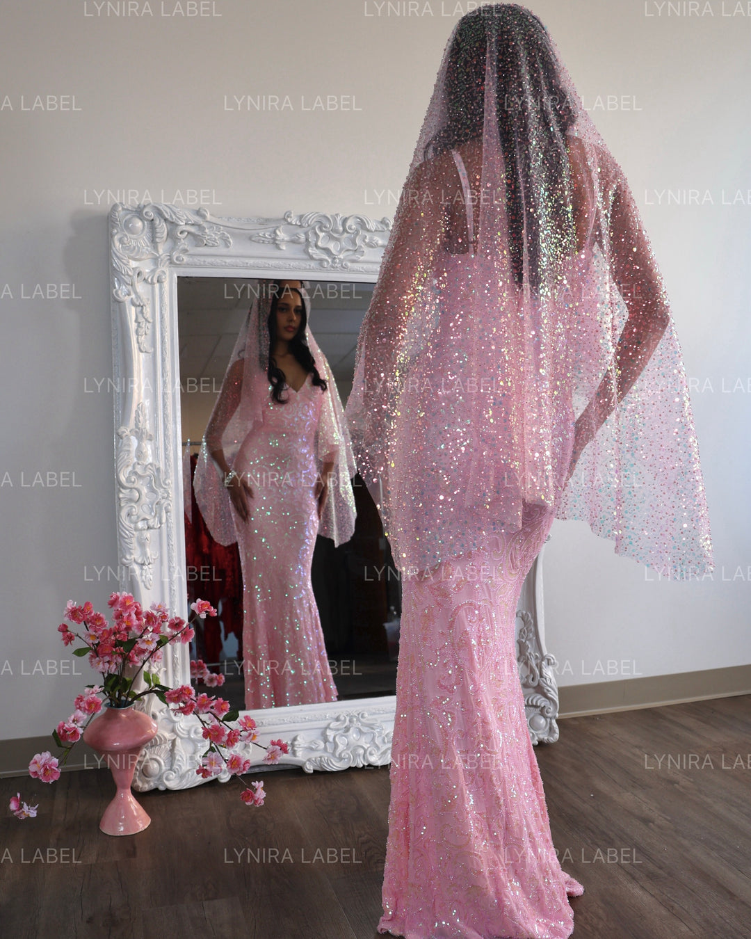 Sparkly Beaded Sequin Veil- 14 colors & 6 Lengths