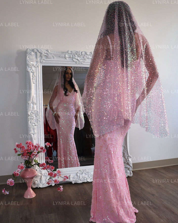 Sparkly Beaded Sequin Veil- 14 colors & 6 Lengths