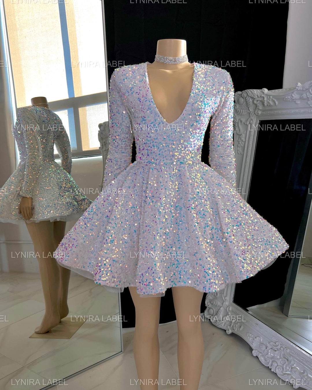 silver sequin babydoll dress Tyra Sequin Babydoll Dress