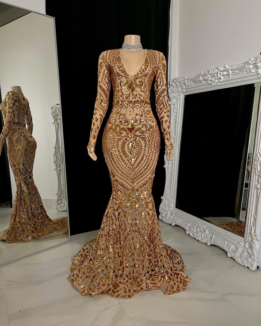 sequin dress express shipping Aeris | Black Velvet And Silver Sequin Plunge-Neck Maxi Dress
