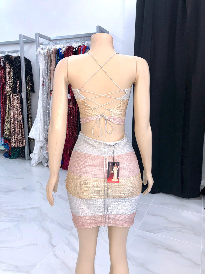 Sample: Stripe Sequins skirt Set