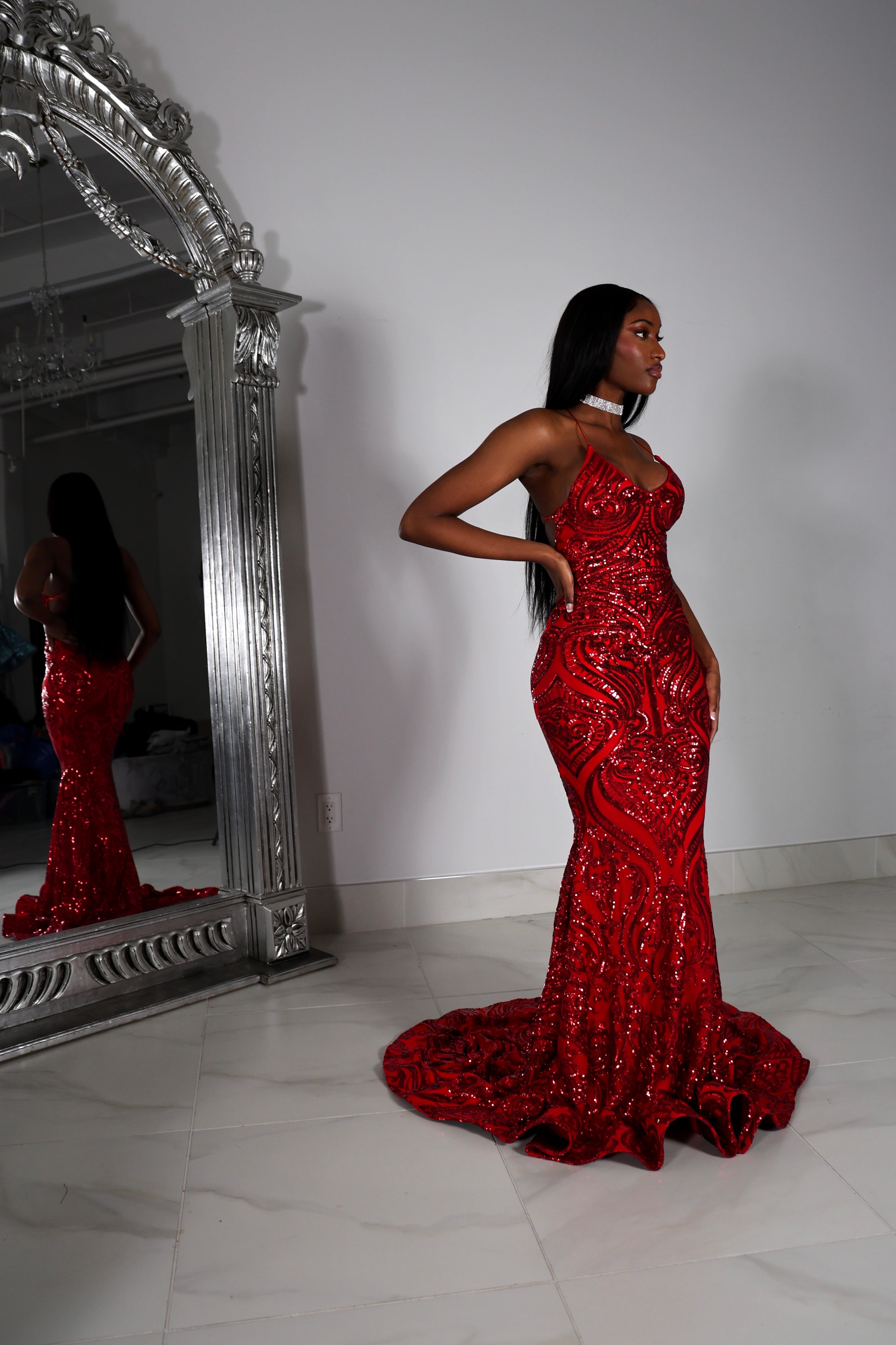 Short red sequin dress , midi dress , sequin gowns by miniekut-designs -  Afrikrea