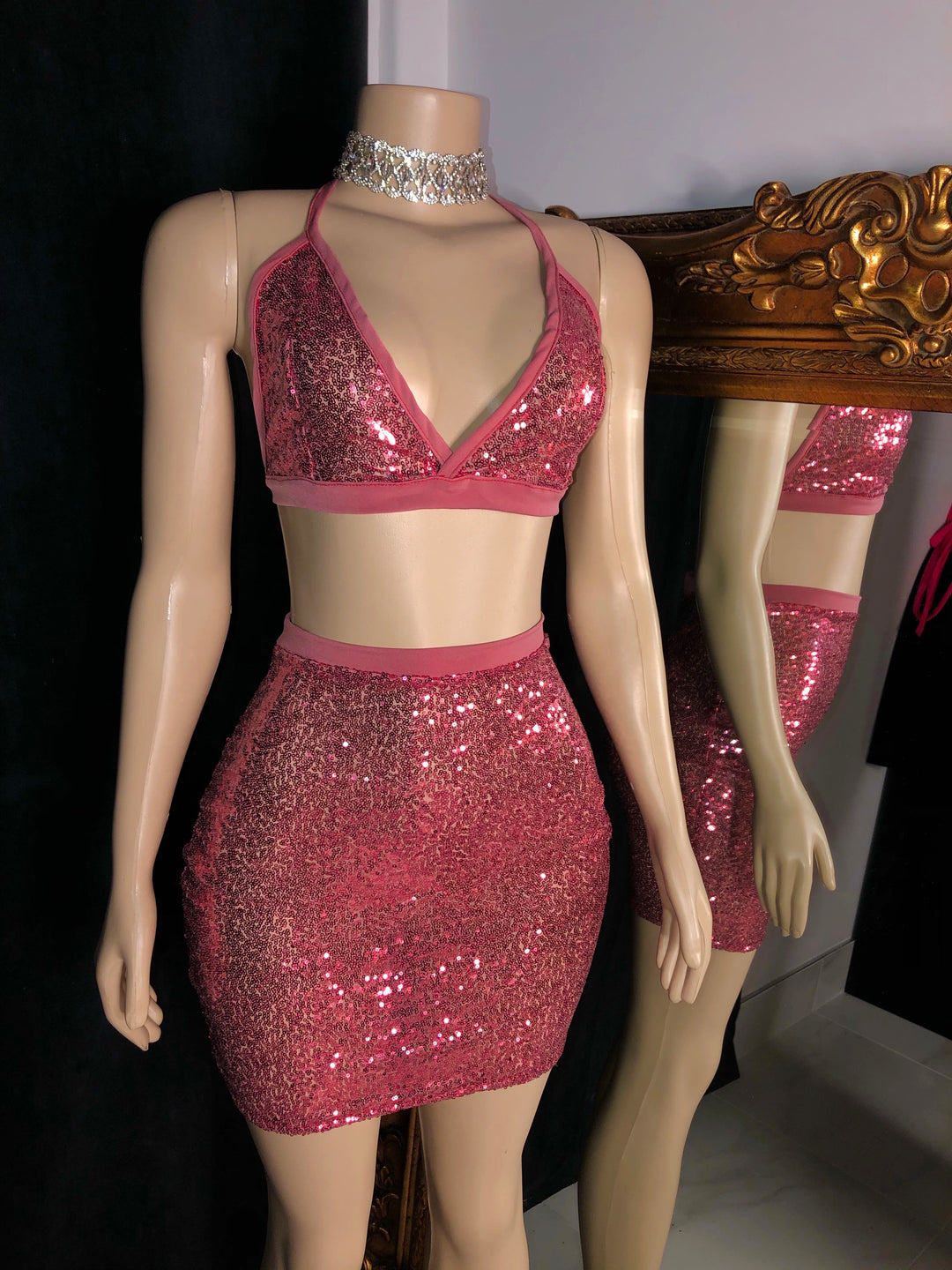 The Mauve Pink Sequin skirt Set