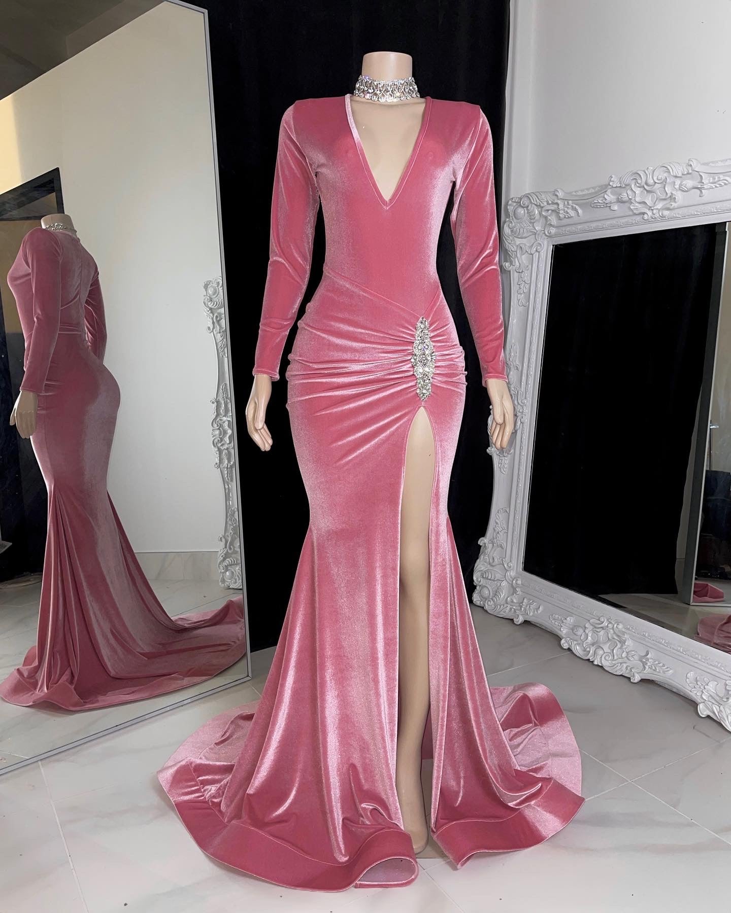 Pink velvet best sale gown