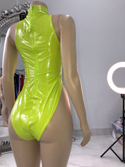 Lime shiny vinyl bodysuit