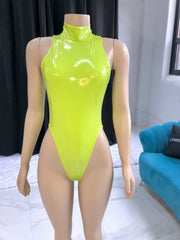 Lime shiny vinyl bodysuit