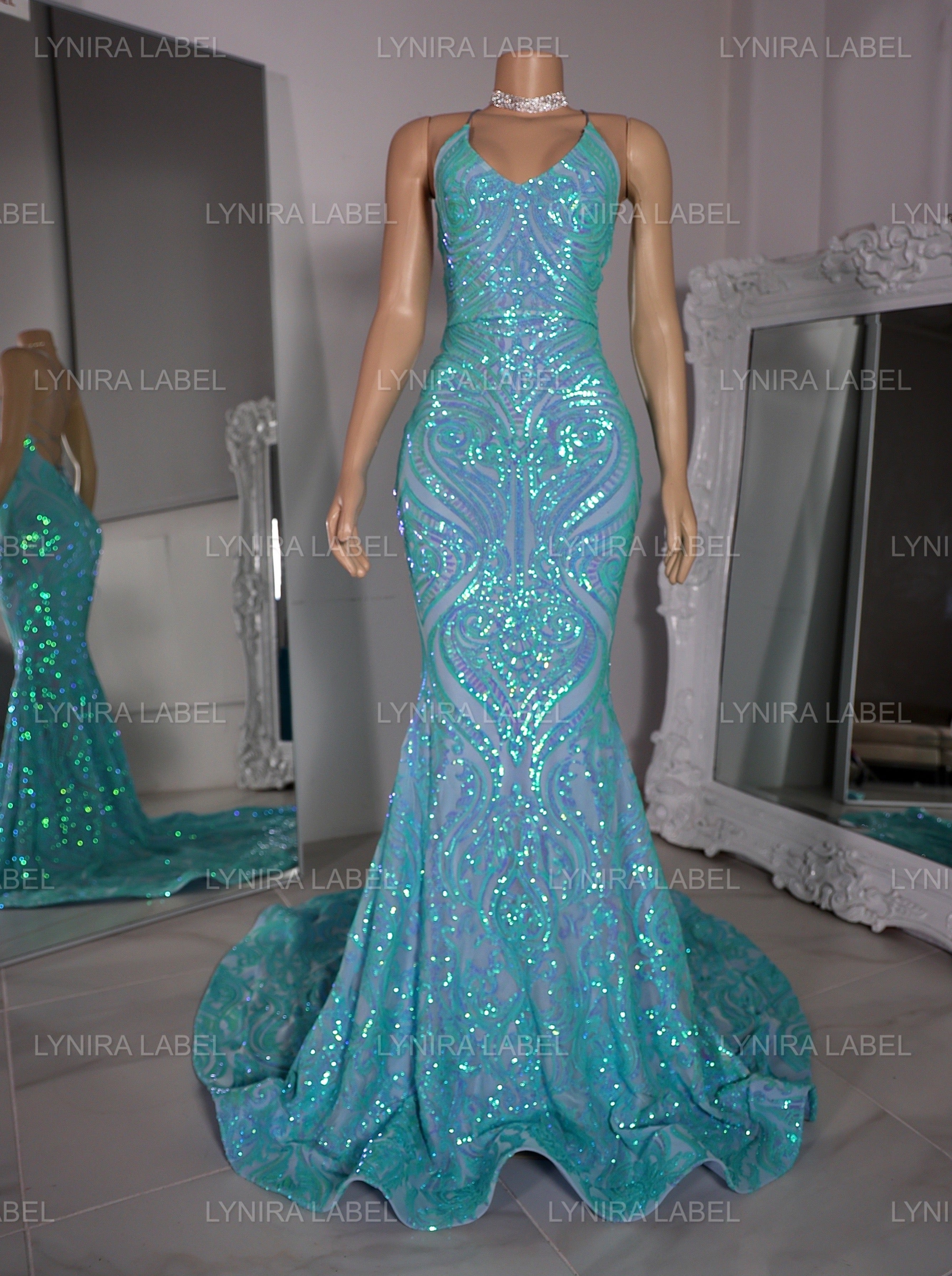 Mac Duggal, Asymmetric one shoulder mesh sequin gown with split - Aqua Blue  (FREE SHIPPING) | Women's Evening Gowns Online at SHAIDE! – SHAIDE BOUTIQUE
